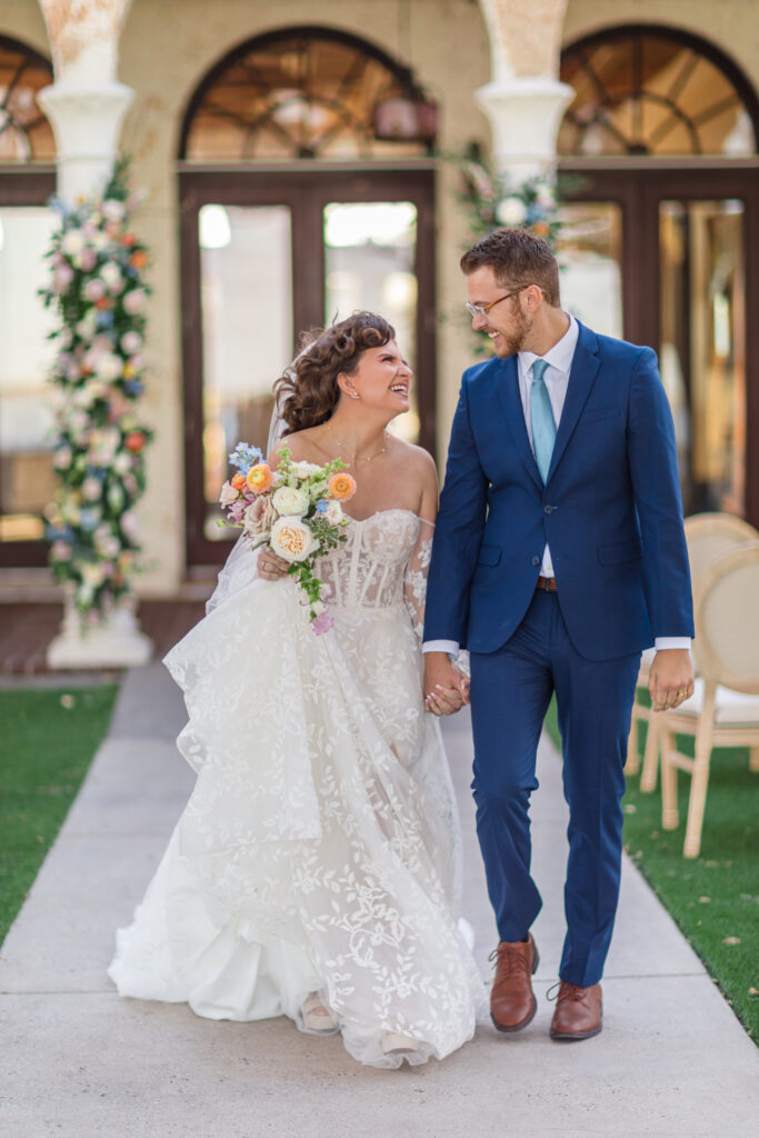 This is an image of a bride and groom at Bella Cosa Wedding Venue.